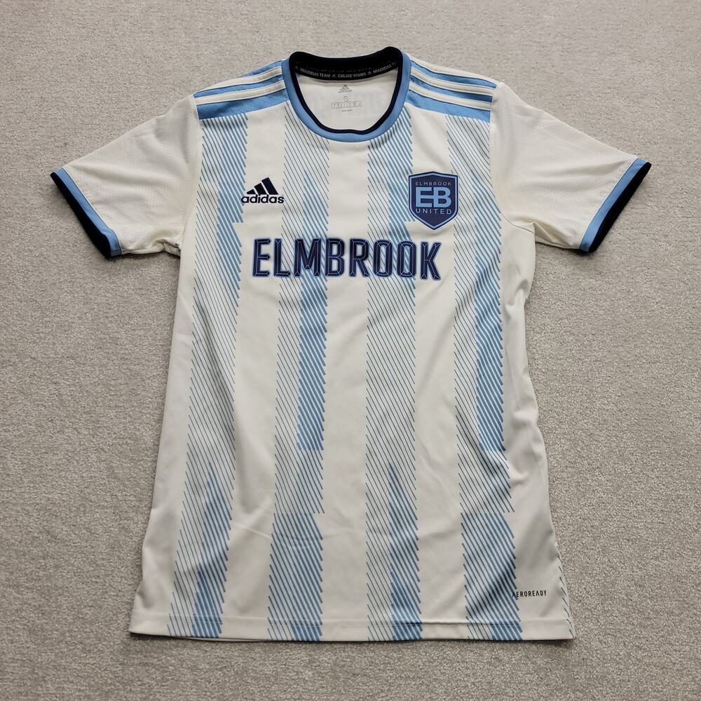 Adidas Elmbrook United Soccer Jersey Small White Blue #6 Aeroready